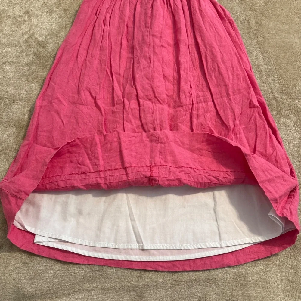 Anavini Girls Pink Hand Smocked Linen Dress Floral Flutter Sleeve Size 5